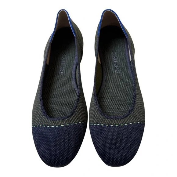 New Rothy’s The Flat Almond Toe Flats – Highland Captoe (Olive/Navy) – Size 8.5 - Picture 1 of 6